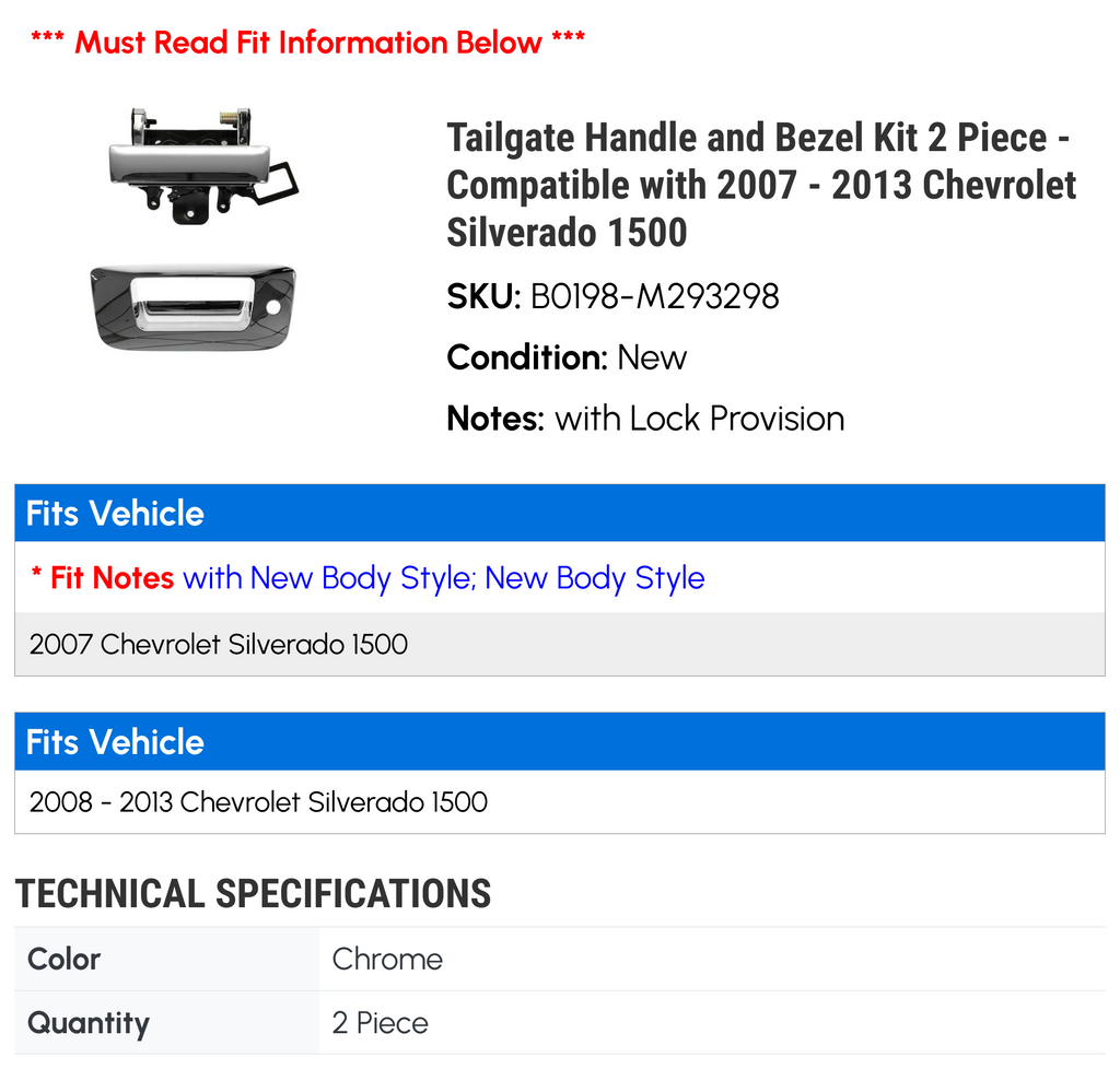 Tailgate Handle and Bezel Kit 2 Piece X182164
