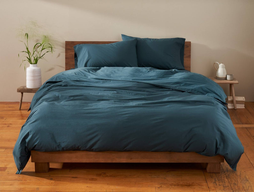 Organic Crinkled Percale King Duvet Cover Steel Blue K510