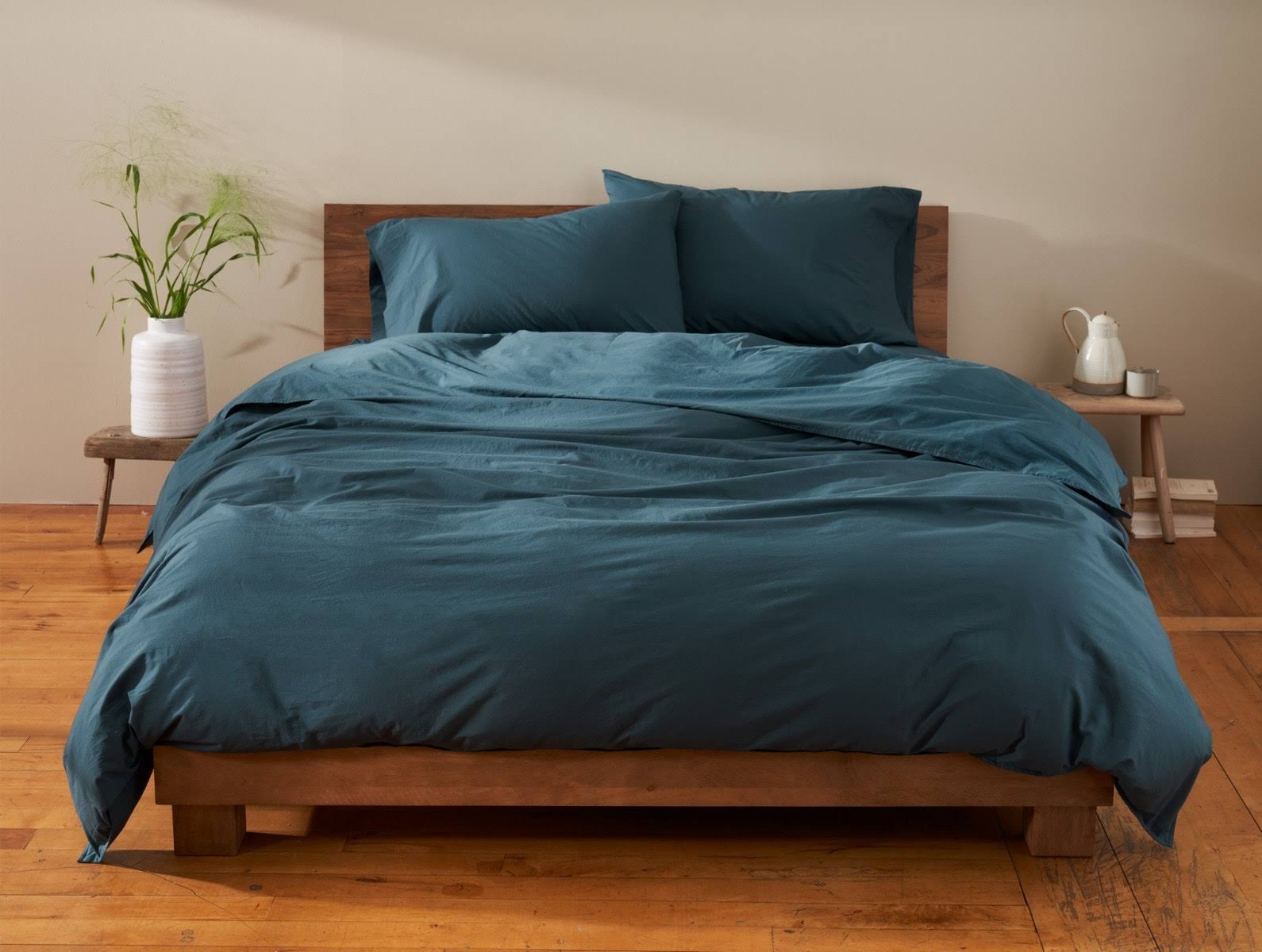 Organic Crinkled Percale King Duvet Cover Steel Blue K510