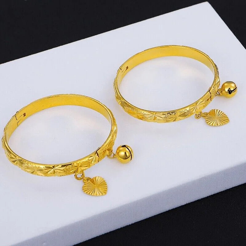 18k Gold Filled Sterling Silver Baby Bead Bell Bracelet L7284