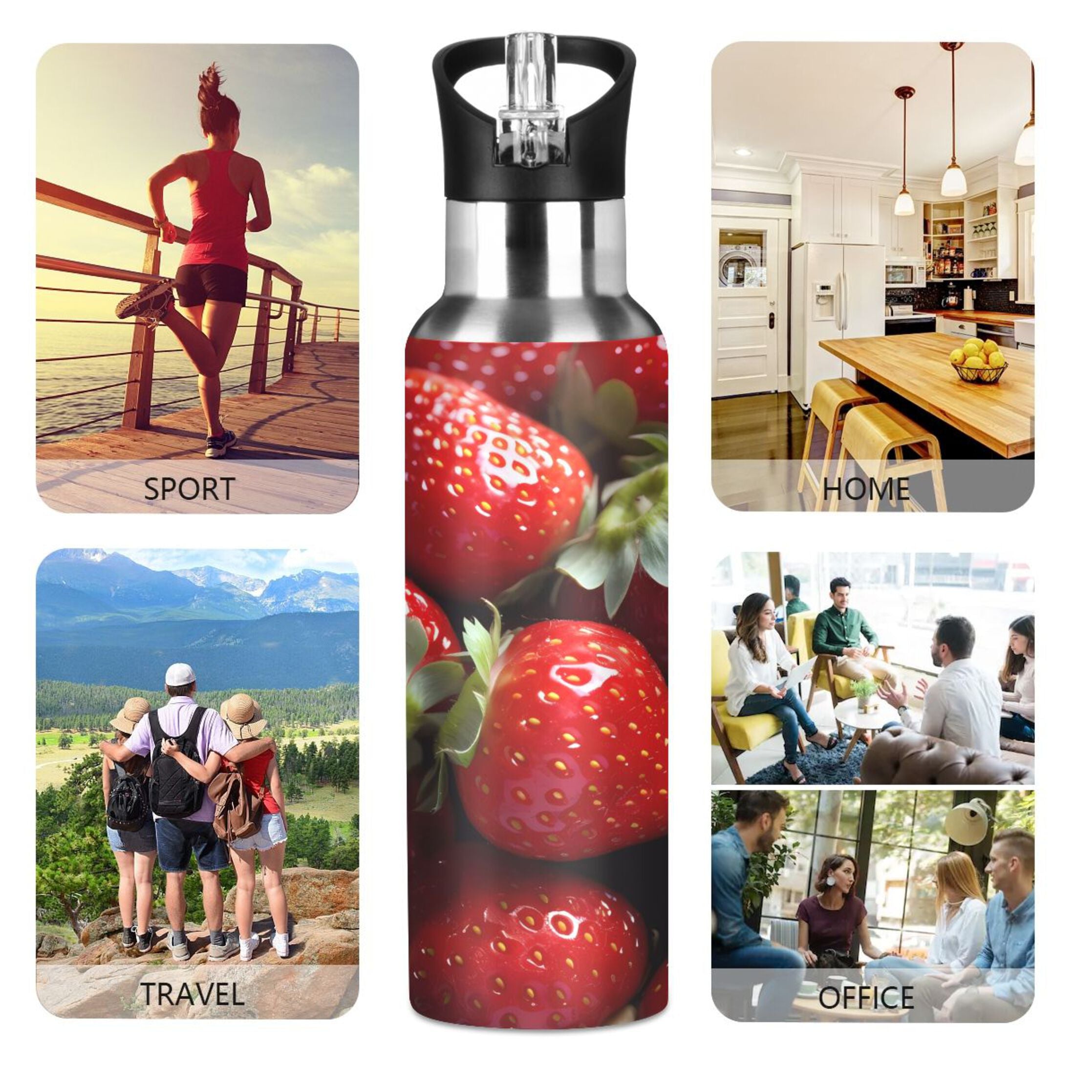 Strawberries Stainless Steel Insulated Water Bottle with Straw Lid A66930