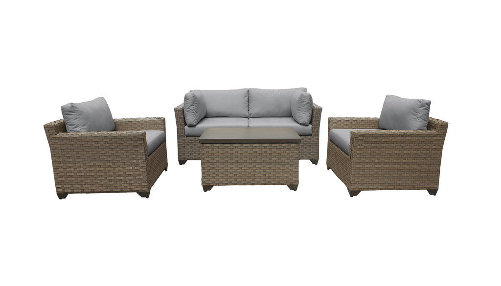 5 Piece Wicker Patio Conversation Set with Club Chair and Cushion Covers K5054