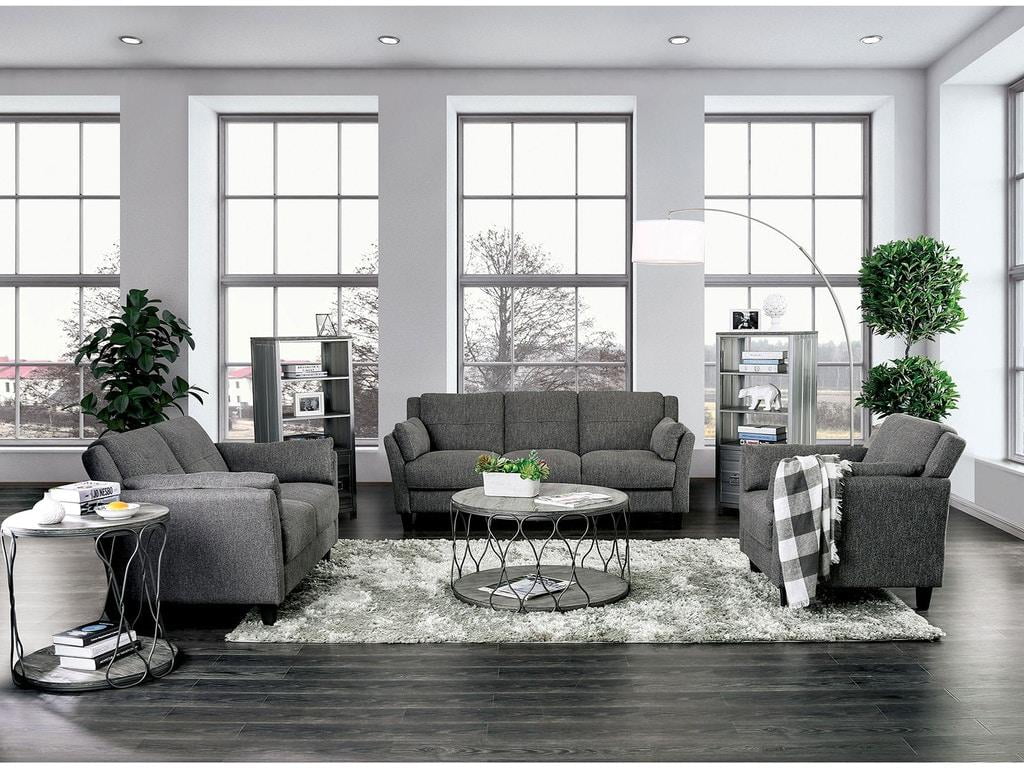 Gray Linen-like Fabric Living Room Set 3pcs Y348961