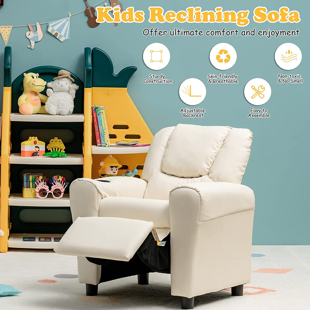 Beige PU Leather Toddler Armrest Sofa Recliner R797
