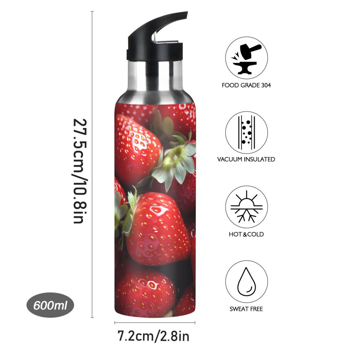 Strawberries Stainless Steel Insulated Water Bottle with Straw Lid A66930