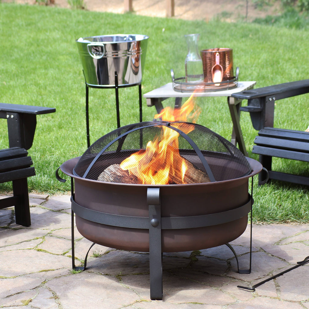 Bronze Steel Fire Pit with Spark Screen - 29-inch M404