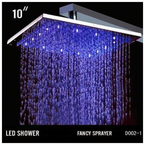 10 inch Ceiling Mount Square Rainfall LED Shower Head Stainless Steel with Chrome Finish L3274