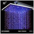 10 inch Ceiling Mount Square Rainfall LED Shower Head Stainless Steel with Chrome Finish L3274