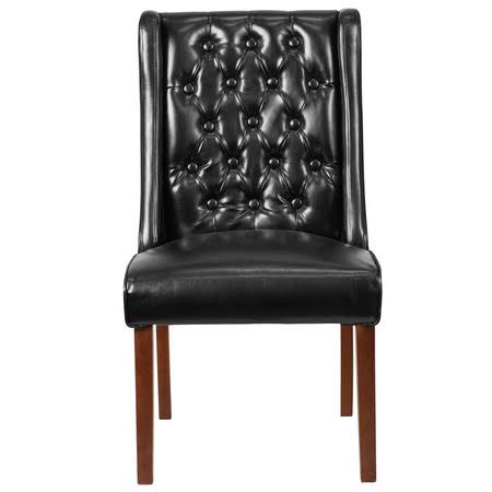2 Pk Black Leather Tufted Parsons Chair X62385