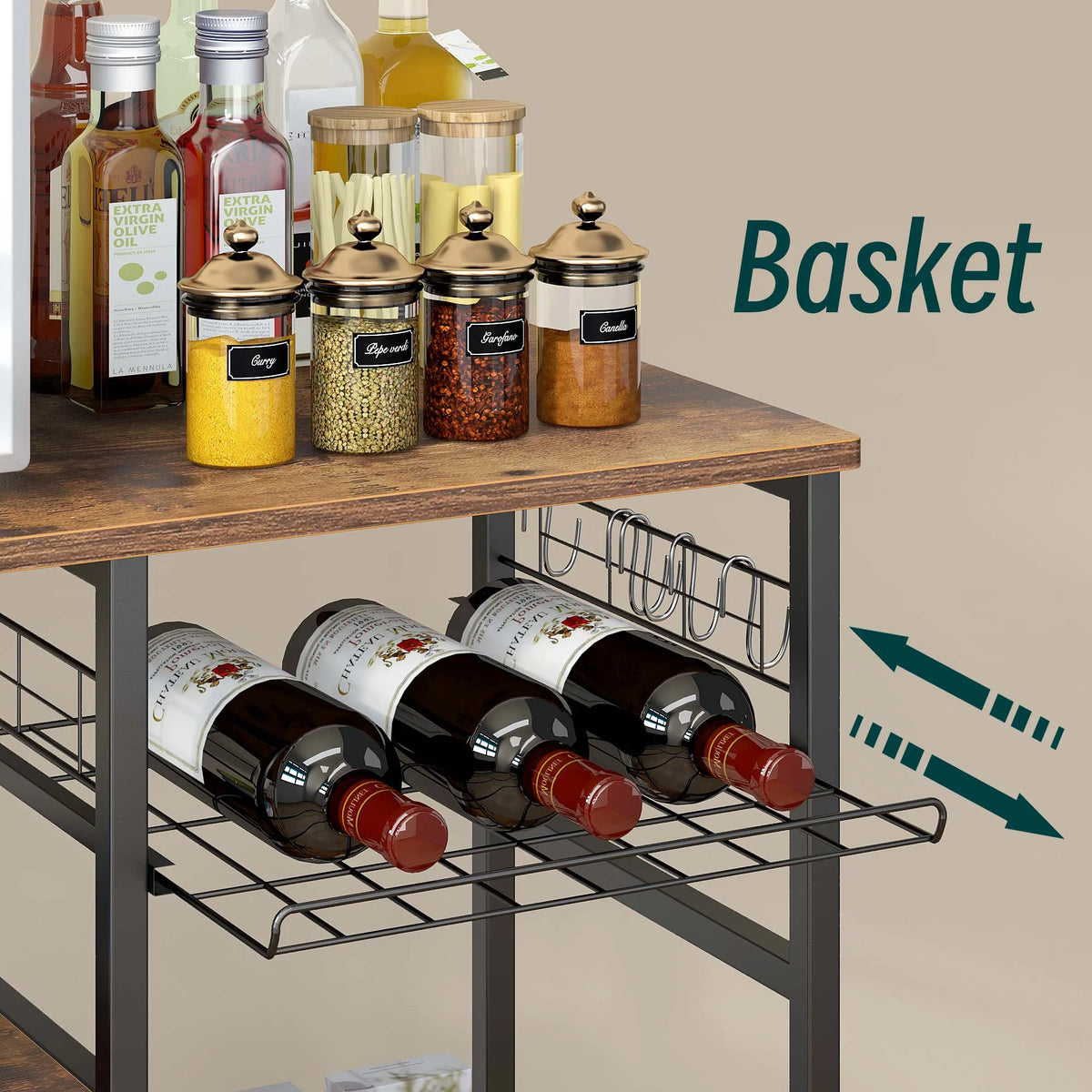 Vintage Brown 3-Tier Baker's Rack with Storage J376770