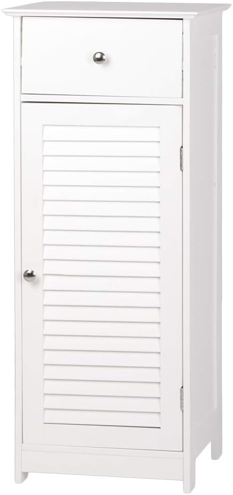 White Single Drawer Floor Cabinet with Door Storage Shelf A585