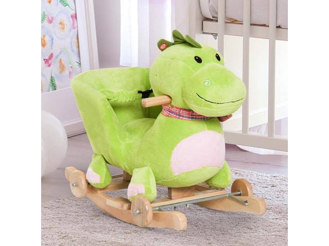 2-in-1 Plush Dinosaur Kids Ride on Cart Rocking Horse Toy V243