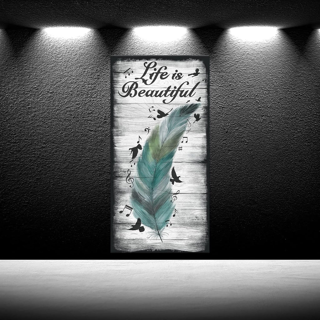 Abstract Feather and Flying Birds Canvas Wall Art with Inspirational Quote, 20x40 T274434