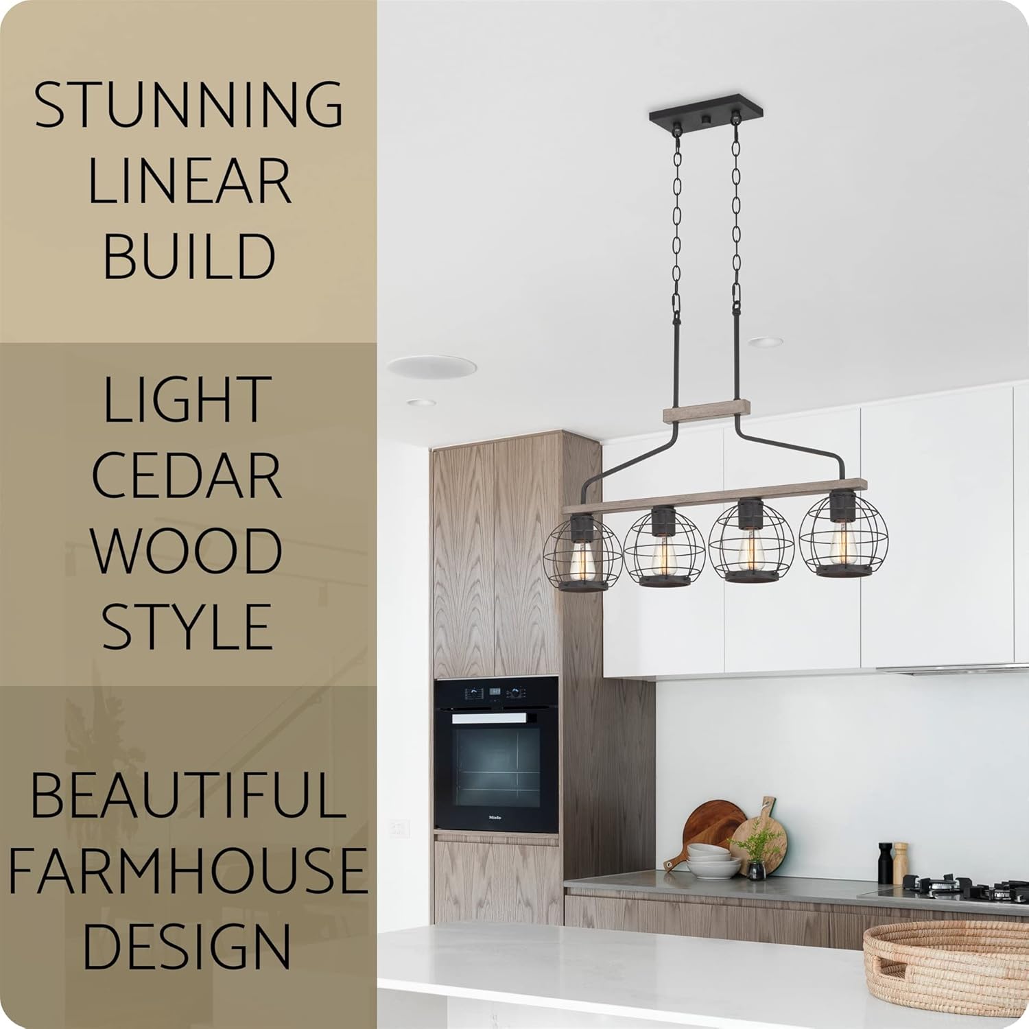 Farmhouse Island Light with Round Cage Shades V26128