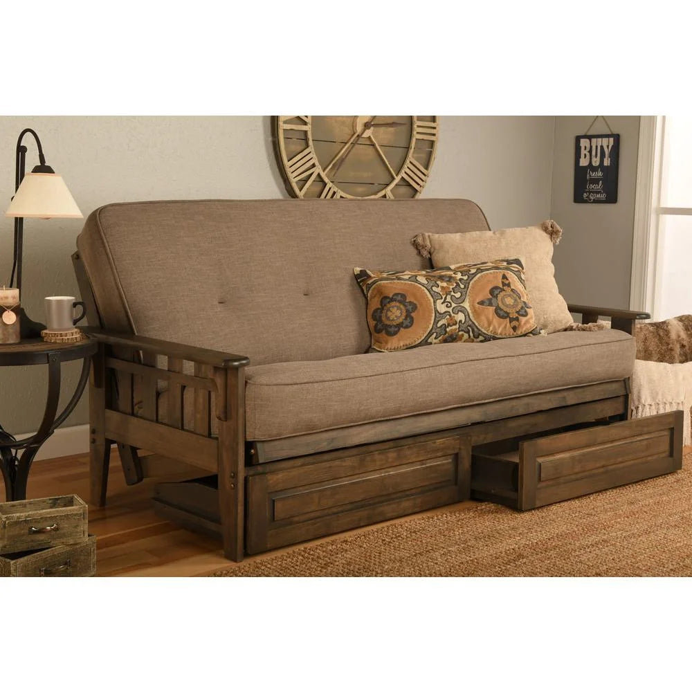 Stone Gray/Walnut Linen Fabric Mattress Frame B72263