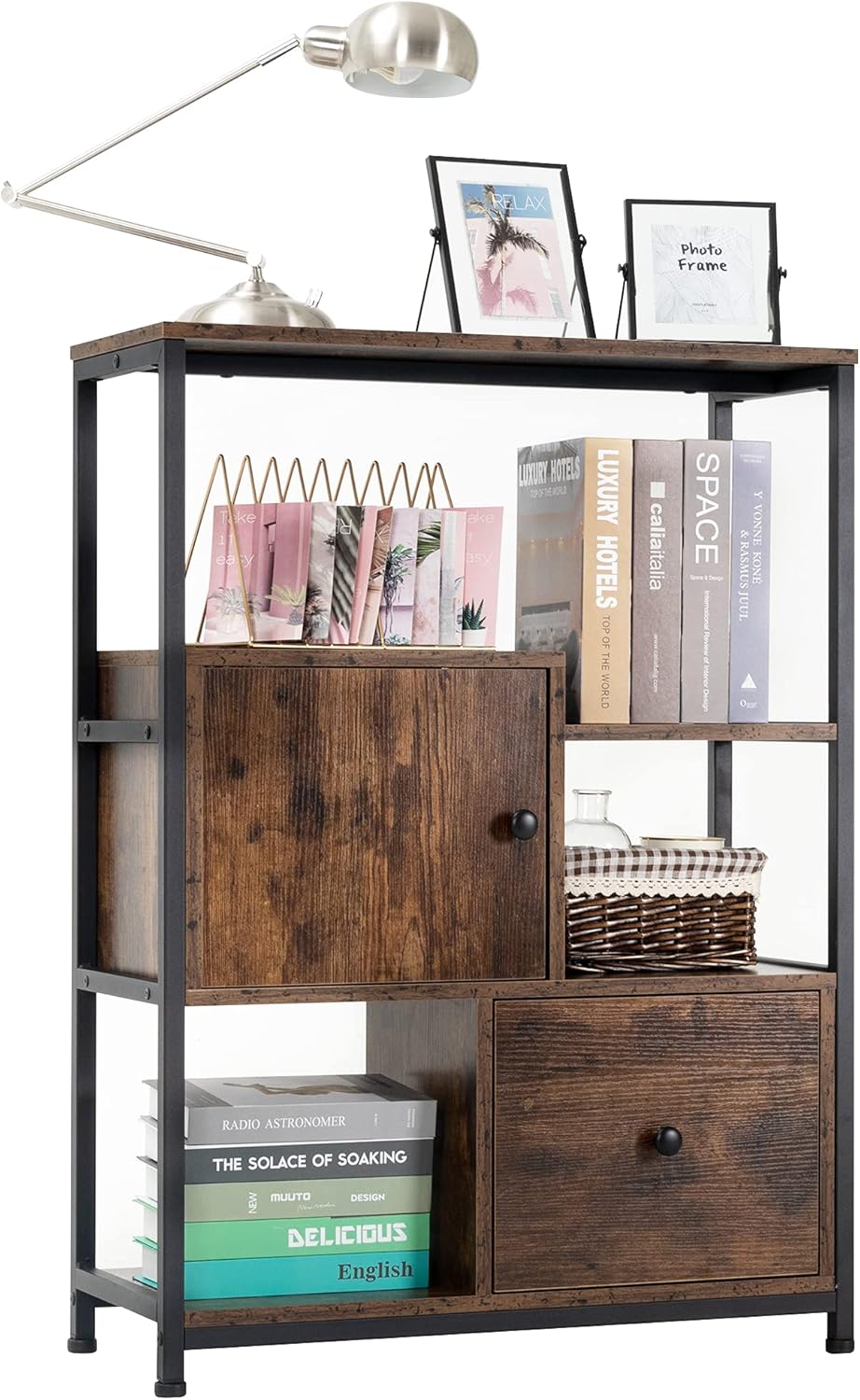 Storage Cabinet with Open Shelf and Drawer, Rustic Brown Z1135
