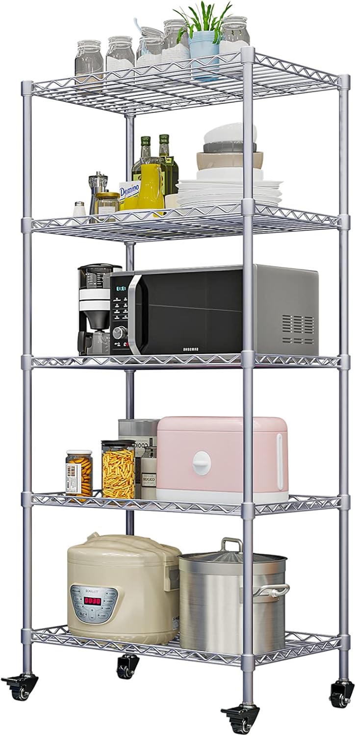 Black 5-Shelf Metal Wire Shelving Unit on Casters I516031