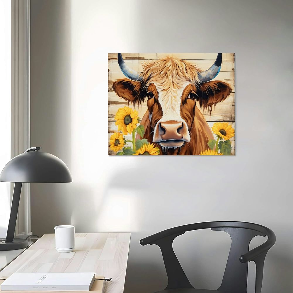 Highland Cow Wall Art Canvas Pictures Watercolor Farm Animal Cattle Prints Painting P622