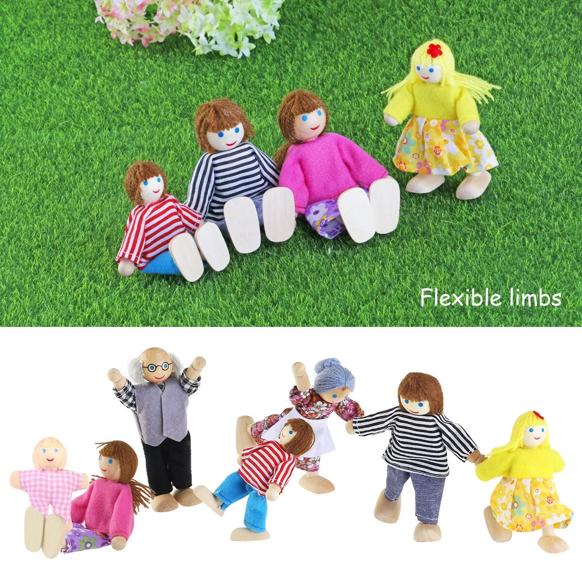 7 Pieces Wooden Dollhouse Family Set Mini People Figures O792