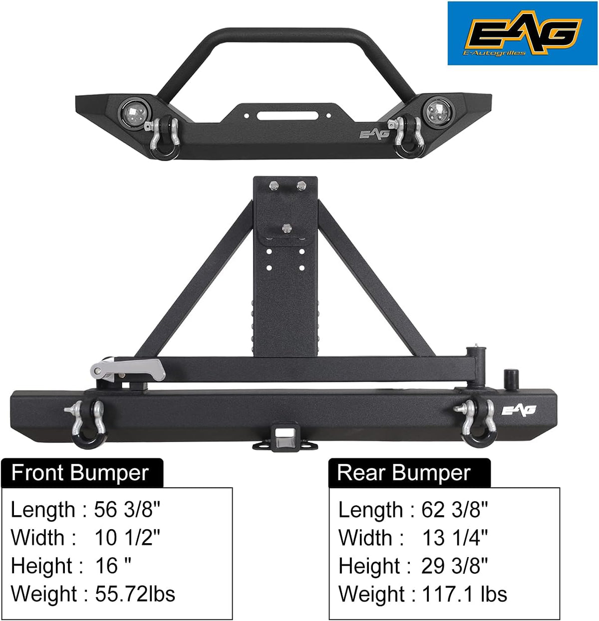 Front Bumper with LED Lights and Rear Bumper with Tire Carrier Combo Z301254