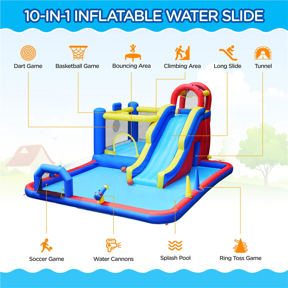 10-In-1 Inflatable Water Slide Bouncer with Blower & Storage Bag G5783