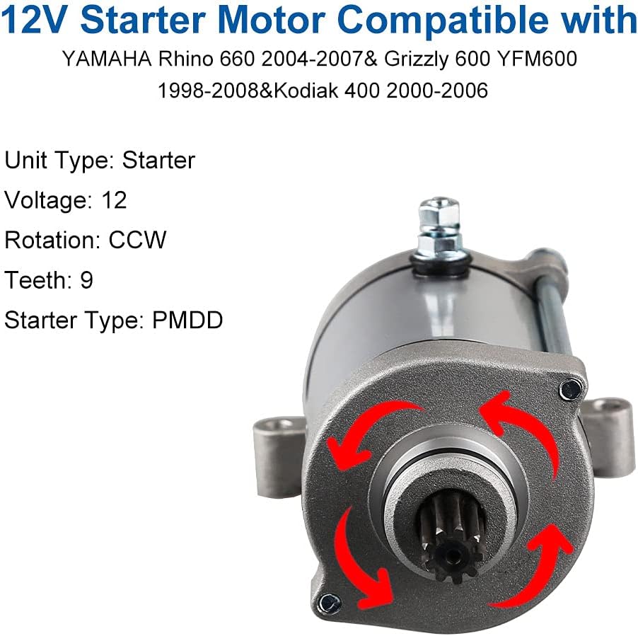 Starter Compatible with Yamaha Grizzly 660 Kodiak 400 Rhino 660 2001-2007 Pack of 2 Q614179