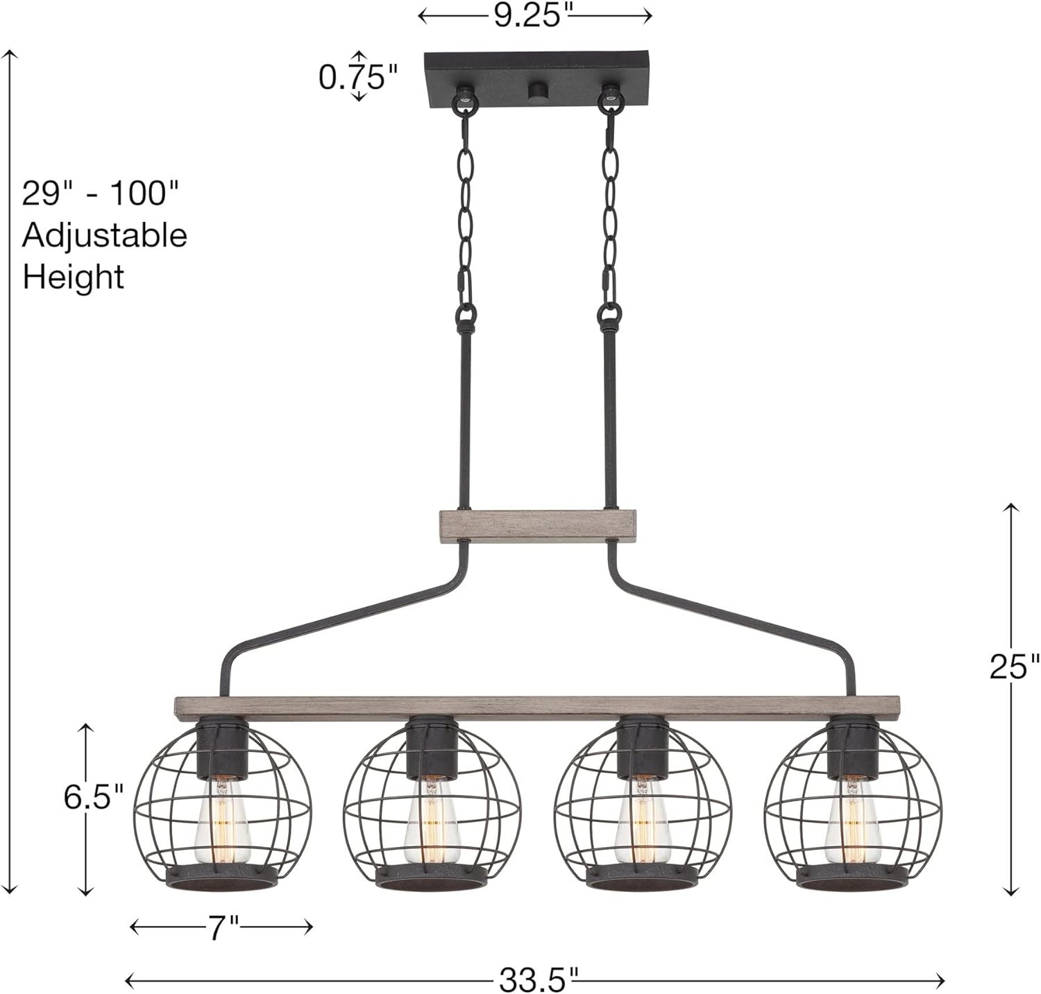 Farmhouse Island Light with Round Cage Shades V26128