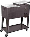 80 Quart Rolling Cooler Ice Chest Cart with Wheels K368099