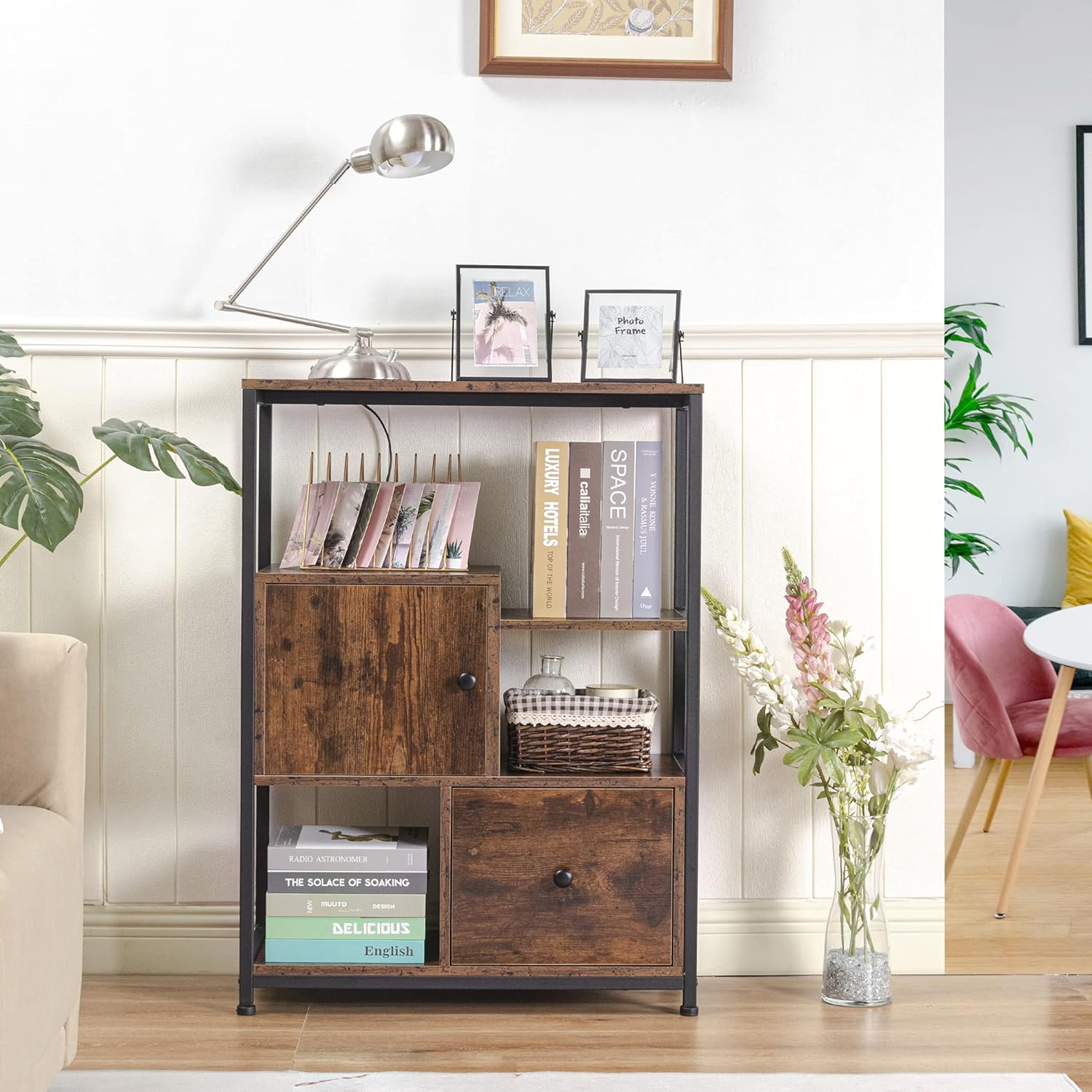 Storage Cabinet with Open Shelf and Drawer, Rustic Brown Z1135
