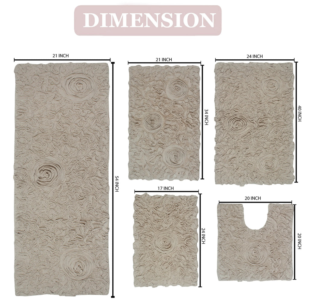 100% Cotton Tufted Bath Rugs 5 Piece Set with Runner Y559