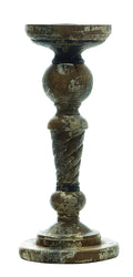 Distressed Black Turned Wood Pillar Candleholder Z817