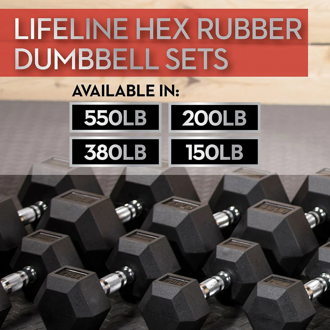 200 lb Hex Rubber Dumbbell Set X981357