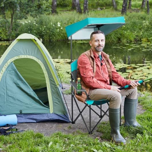 Turquoise Folding Camping Canopy Chair with Cup Holder Cooler O48429