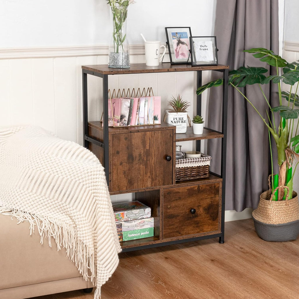 Storage Cabinet with Open Shelf and Drawer, Rustic Brown Z1135