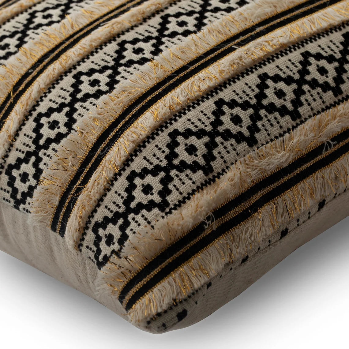 Black & Beige Pack of 2 Cotton Striped Lumbar Cushion Covers D6966