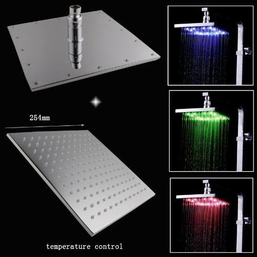 10 inch Ceiling Mount Square Rainfall LED Shower Head Stainless Steel with Chrome Finish L3274