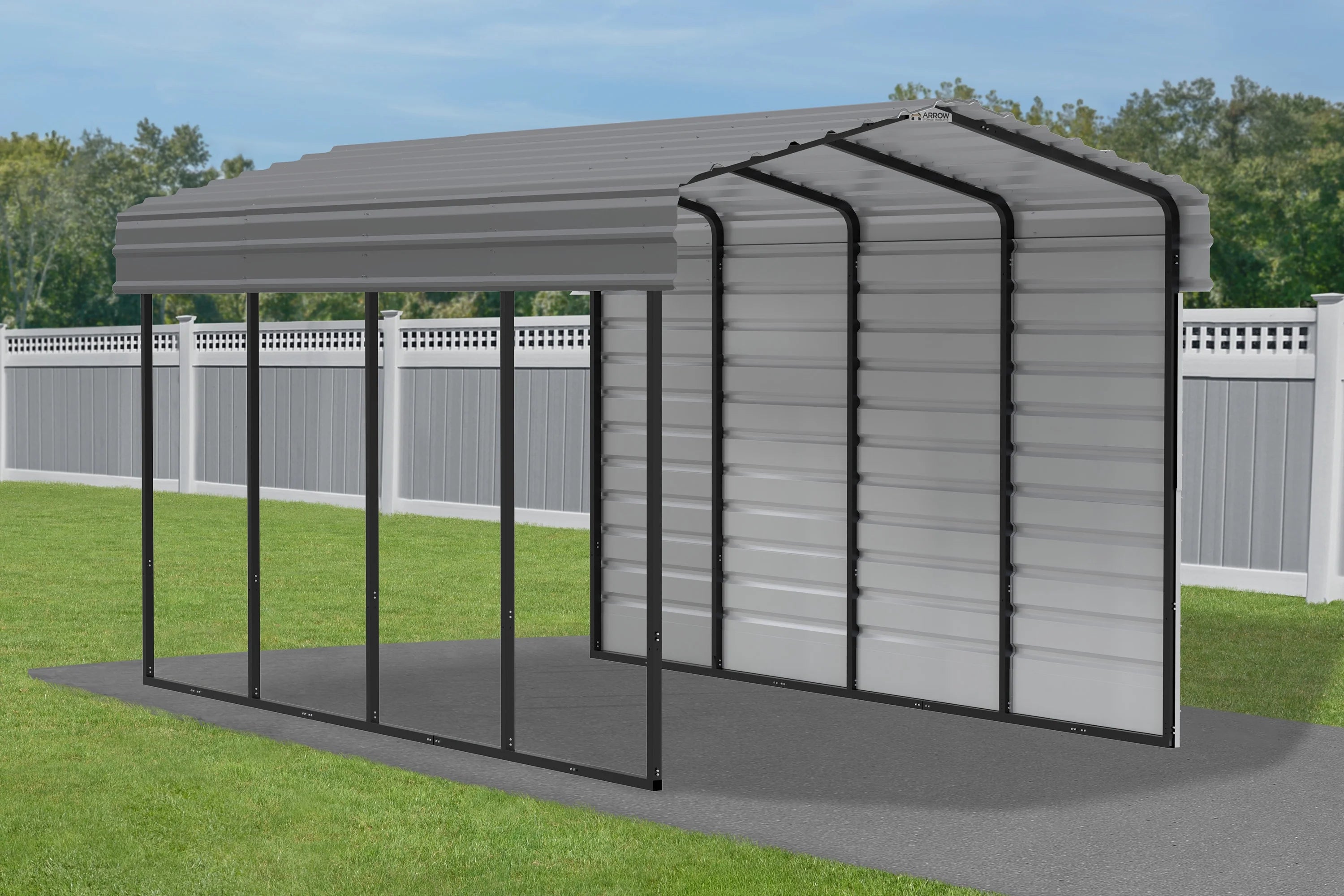 Galvanized Steel Carport Kit, 10' x 20' x 9', Charcoal E618