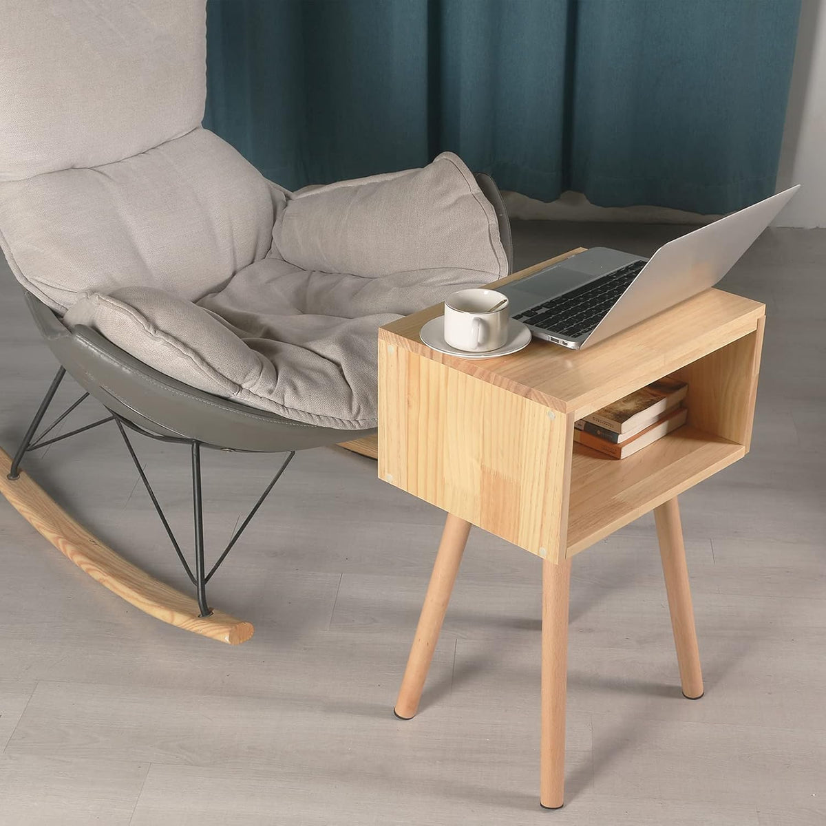 Solid Wood Nightstand Natural Wood Color W34908