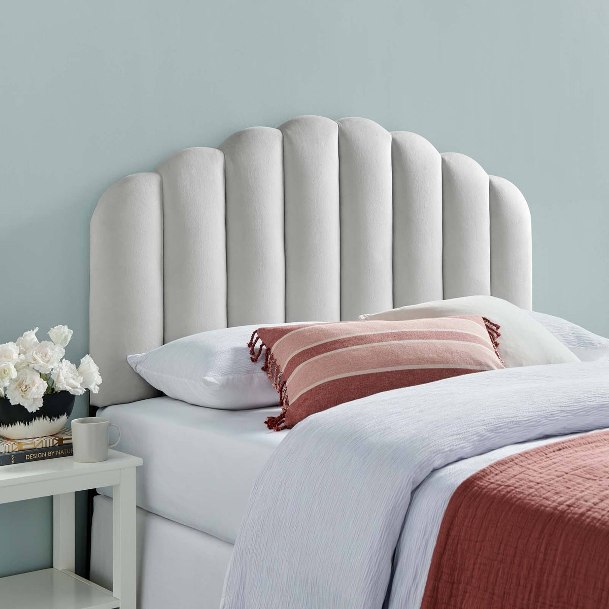 White Velvet King/California King Headboard S218949