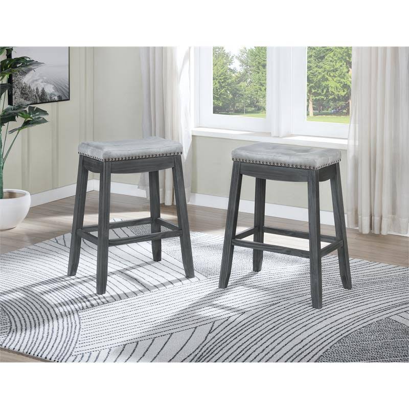 Solid Wood Saddle Stools in Gray (Set of 2) S40891