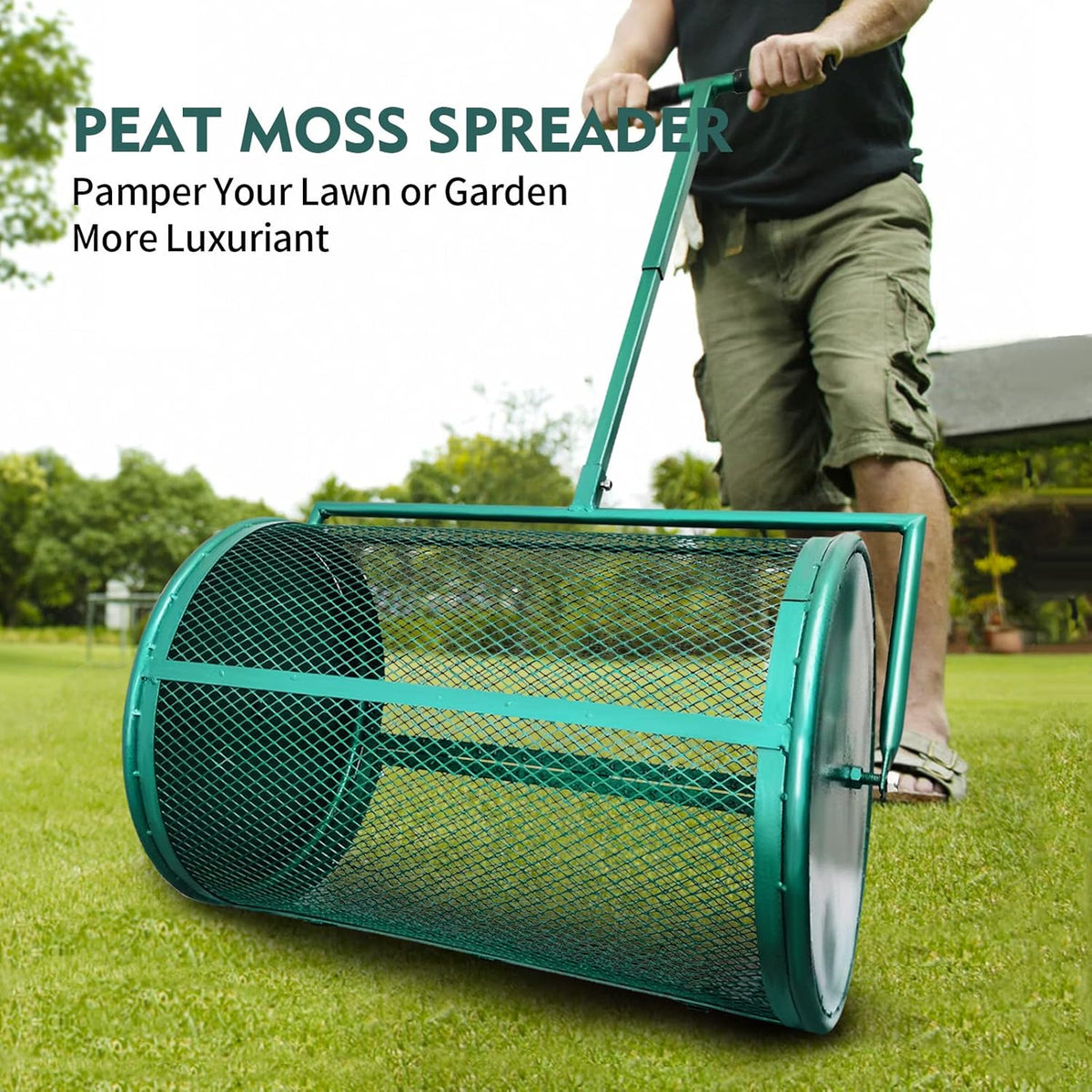 Compost Spreader with Metal Mesh Basket Adjustable Pole (31 inch) Q936208