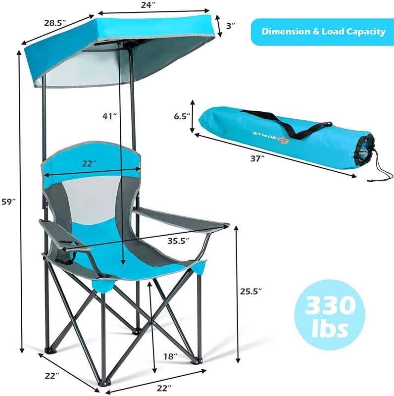 Turquoise Folding Camping Canopy Chair with Cup Holder Cooler O48429