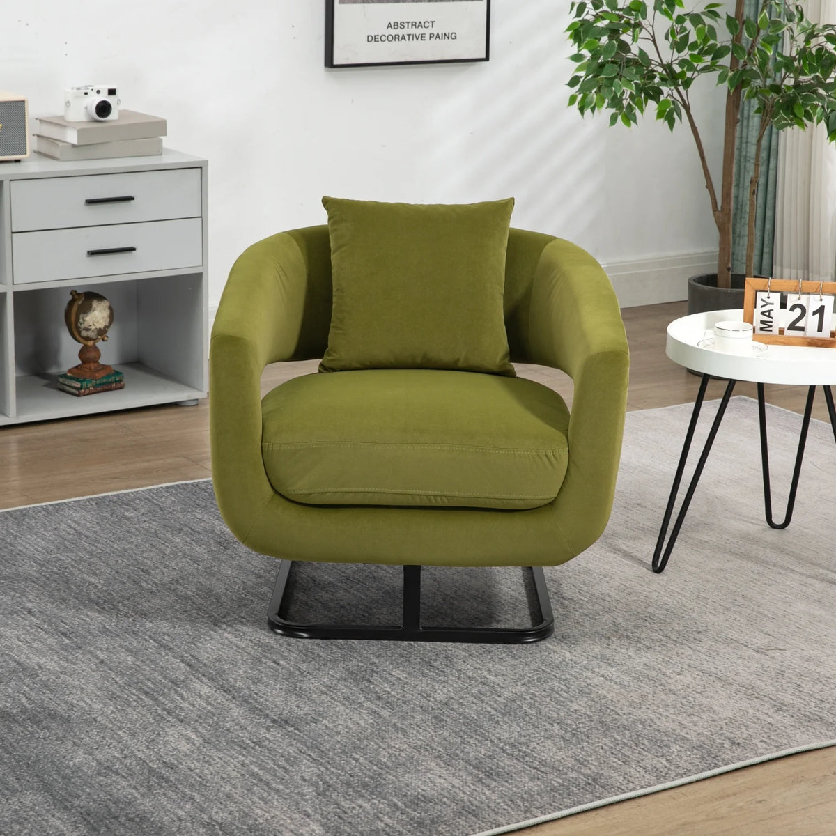 Olive Upholstered Tufted Velvet Accent Chair with Metal Stand H97441