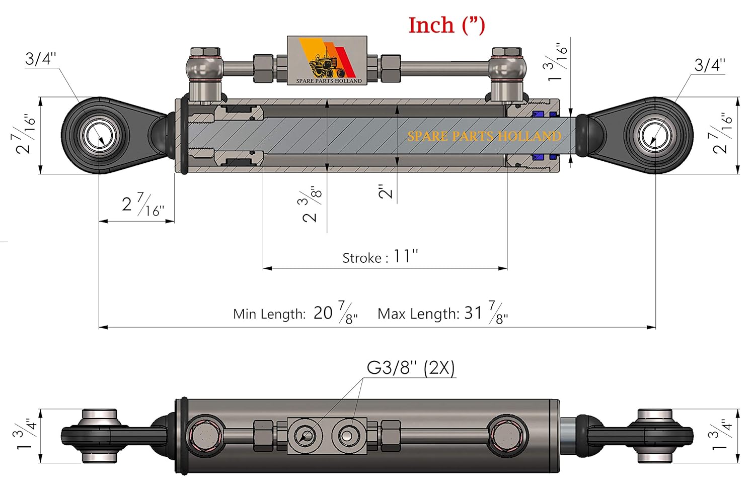 Hydraulic Top Link Cat. 1-1 with Locking Block 20 7/8” - 31 7/8” B63528