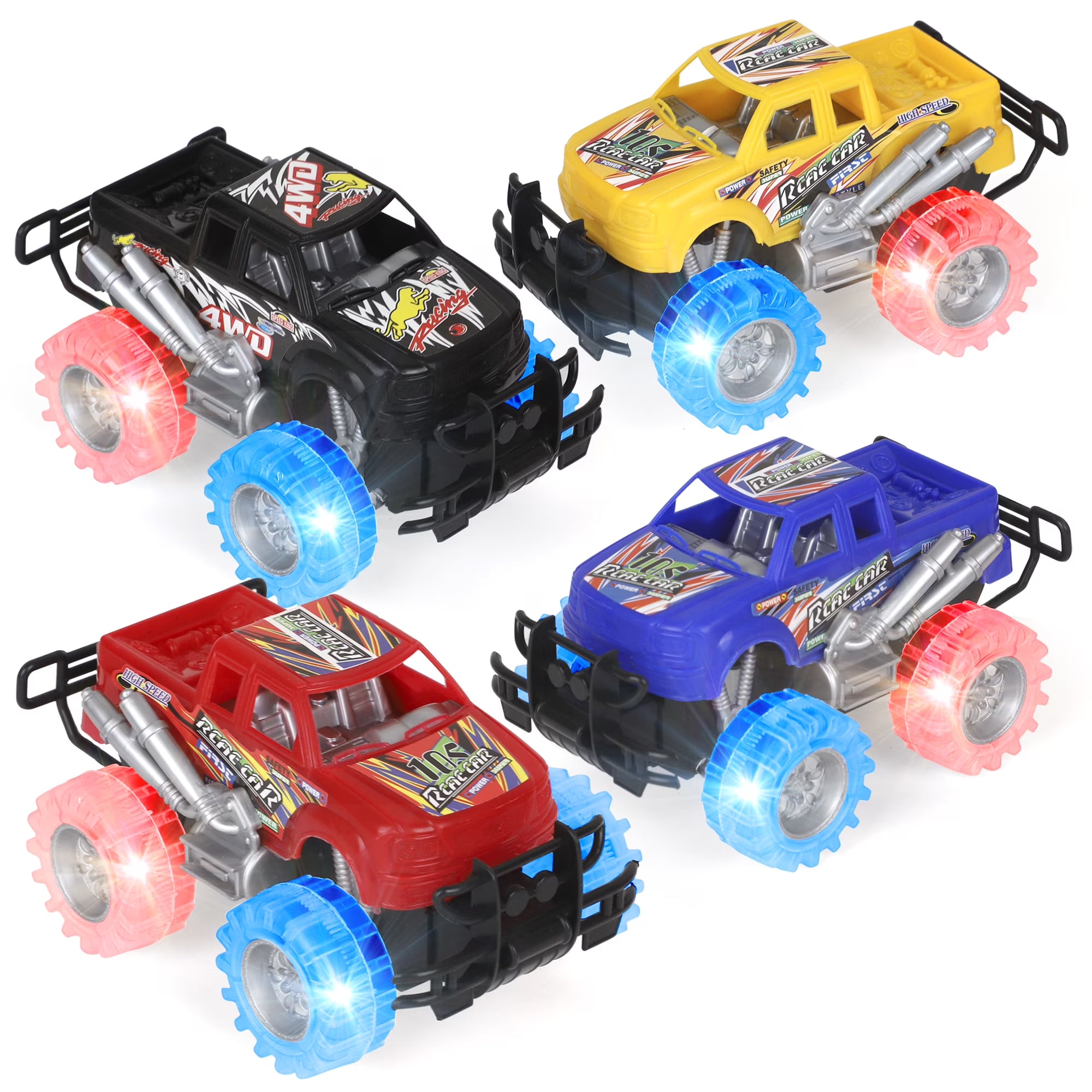 Light Up Monster Truck Set, 2 Pack, 6 Inch LED Tires Push n Go Friction Toy Car X107830
