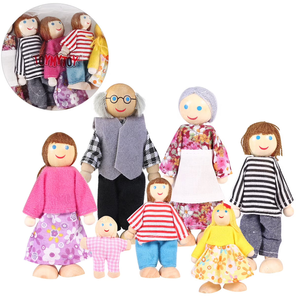 7 Pieces Wooden Dollhouse Family Set Mini People Figures O792