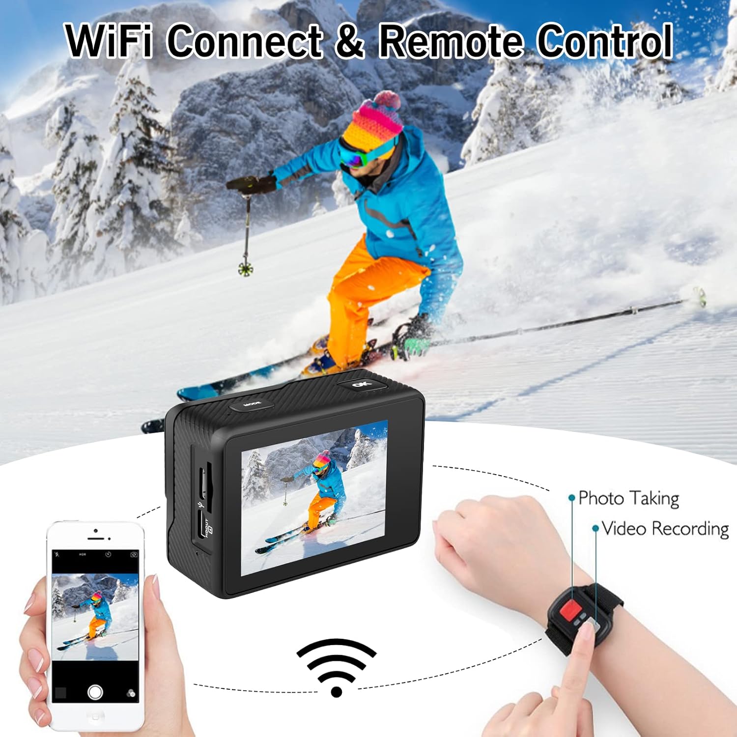 4K 24MP 2.0 Touch LCD Dual Screen Underwater Waterproof Action Camera with Remote Control EIS WiFi 4X Sports Video Recorder 2 Batteries Dual Charger Accessories Kit Pack of 2 R194