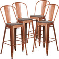 4 Pk. Metal Barstool with Back and Wood Seat - Copper P94431