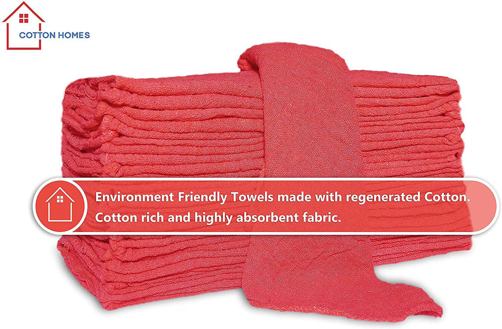 500 Pc Regenerated Cotton Multipurpose Cleaning Towels, 12 x 12 Inch, Red Y6230