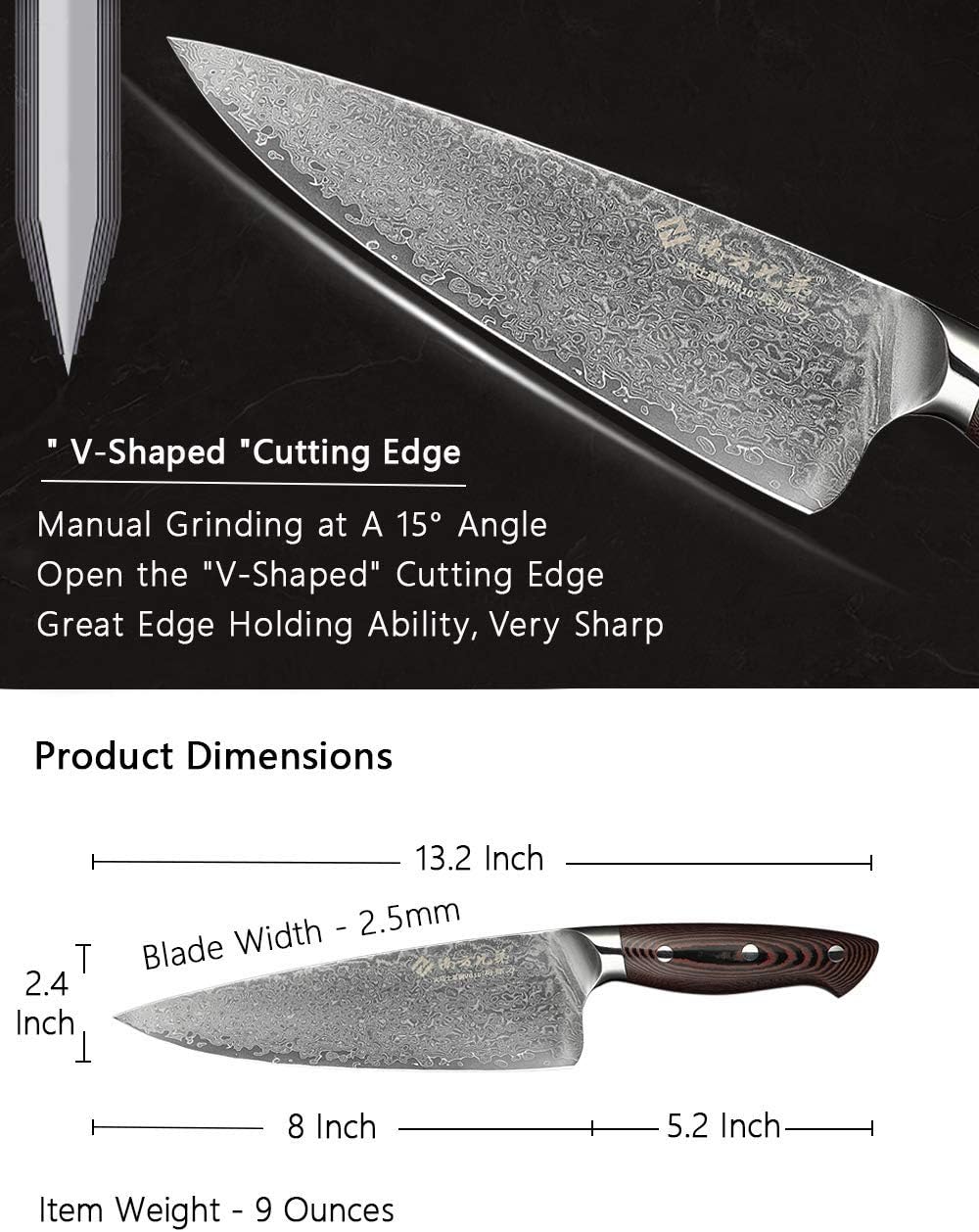 Damascus Chef Knife 8 Inch VG10 High Carbon Stainless Steel Knife Y948